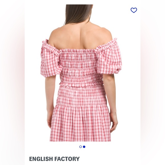 English Factory Smocked Top, Red/Pink check pattern, sz  L - Picture 3 of 7